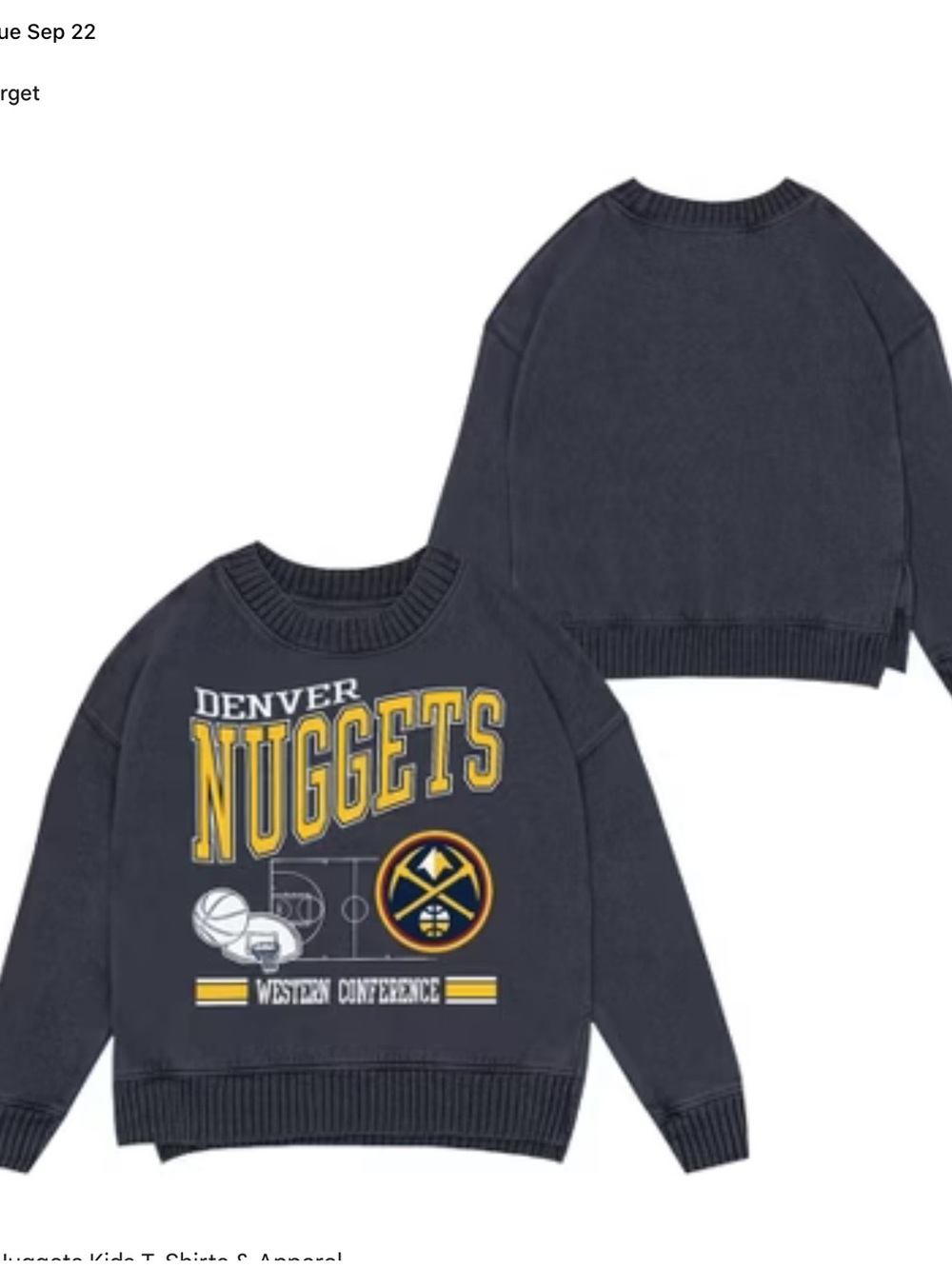 Denver Nuggets vintage-style graphic crewneck sweatshirt, Navy, Size 10/12, NWT